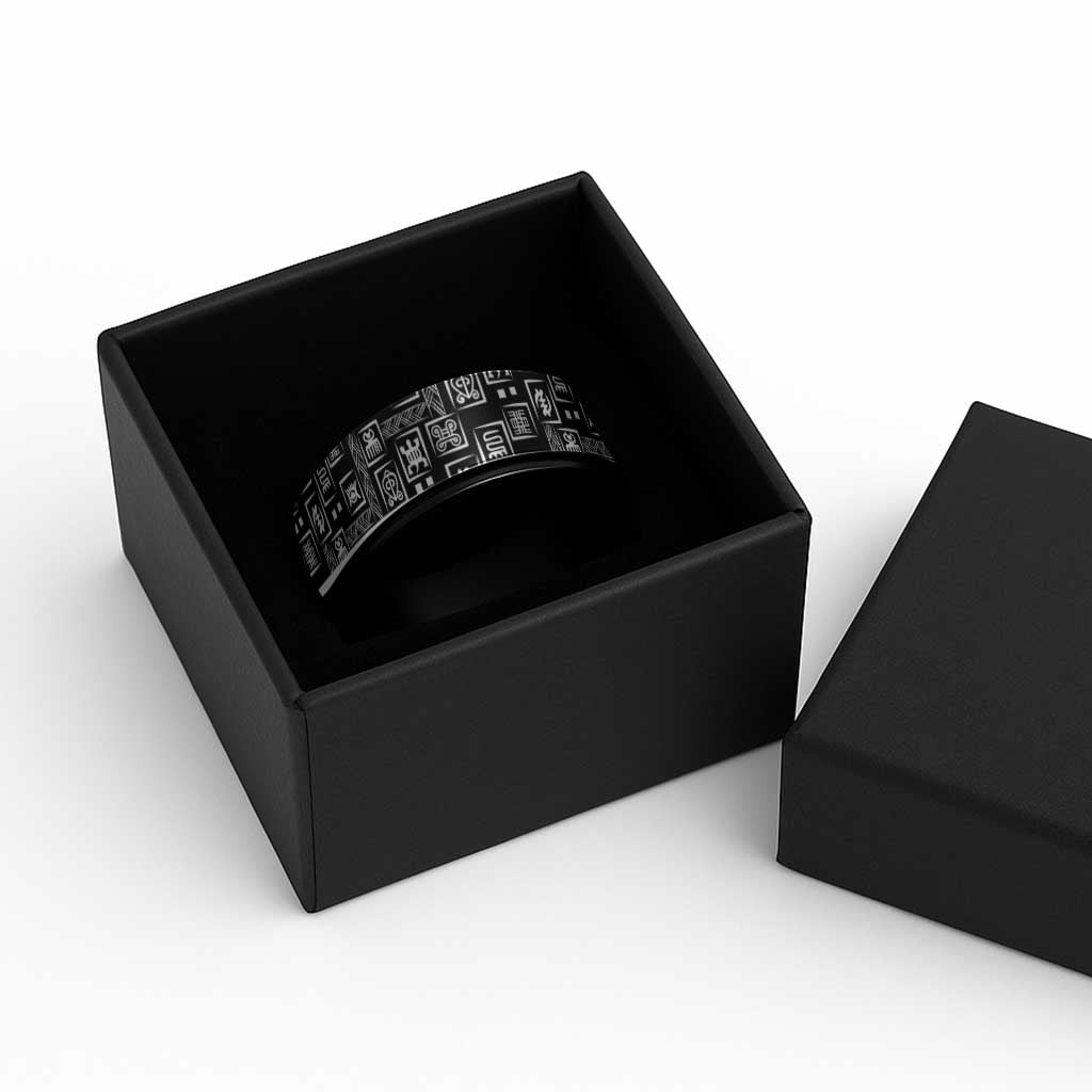African Adinkra Symbols - Black Spinner Ring - Wonder Print Shop