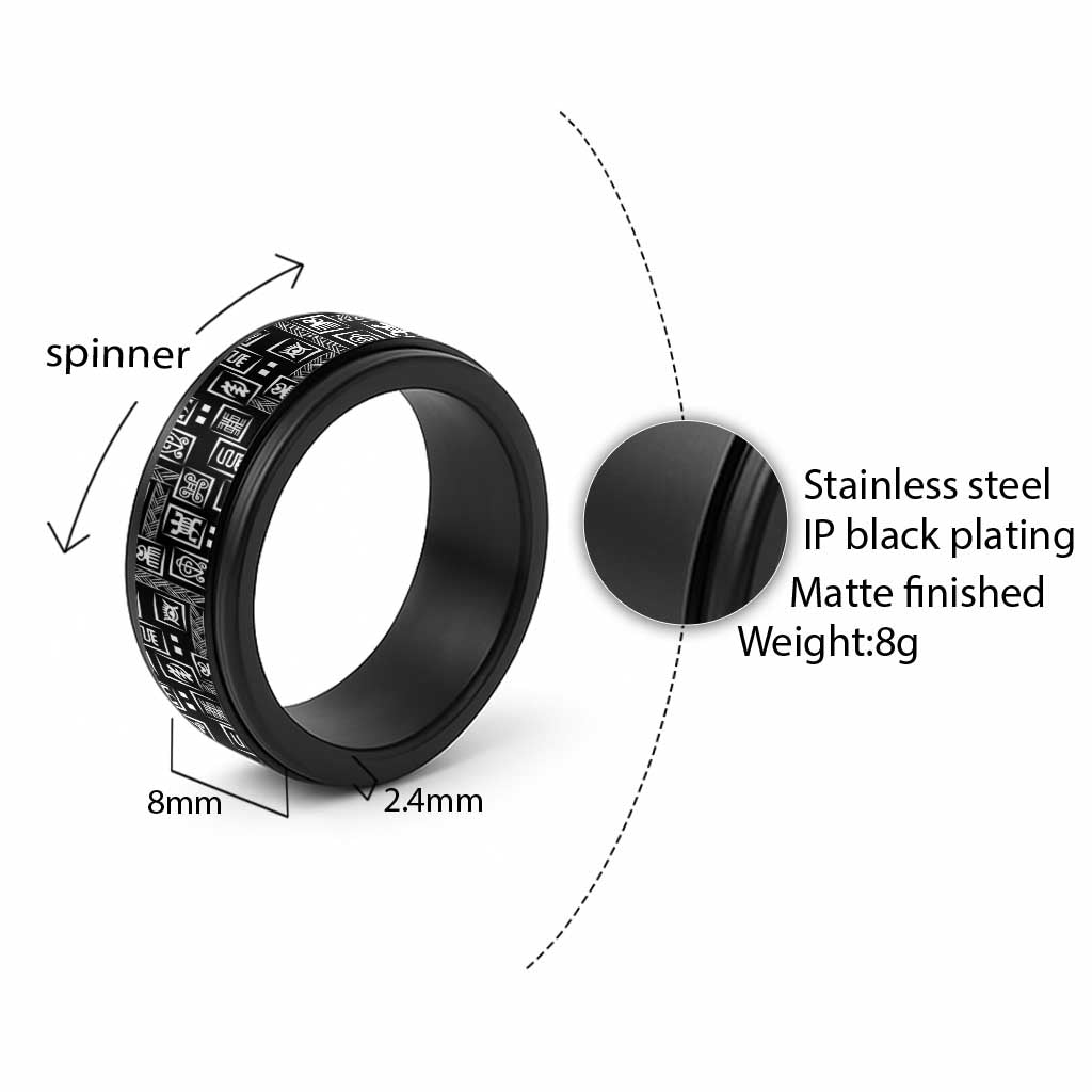 African Adinkra Symbols - Black Spinner Ring - Wonder Print Shop