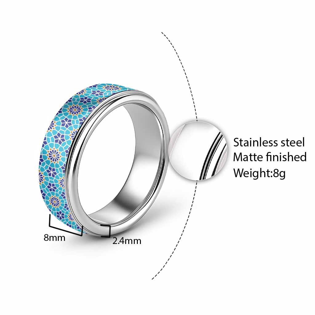 Blue Islamic Geometric Pattern Classic Ring - Wonder Print Shop
