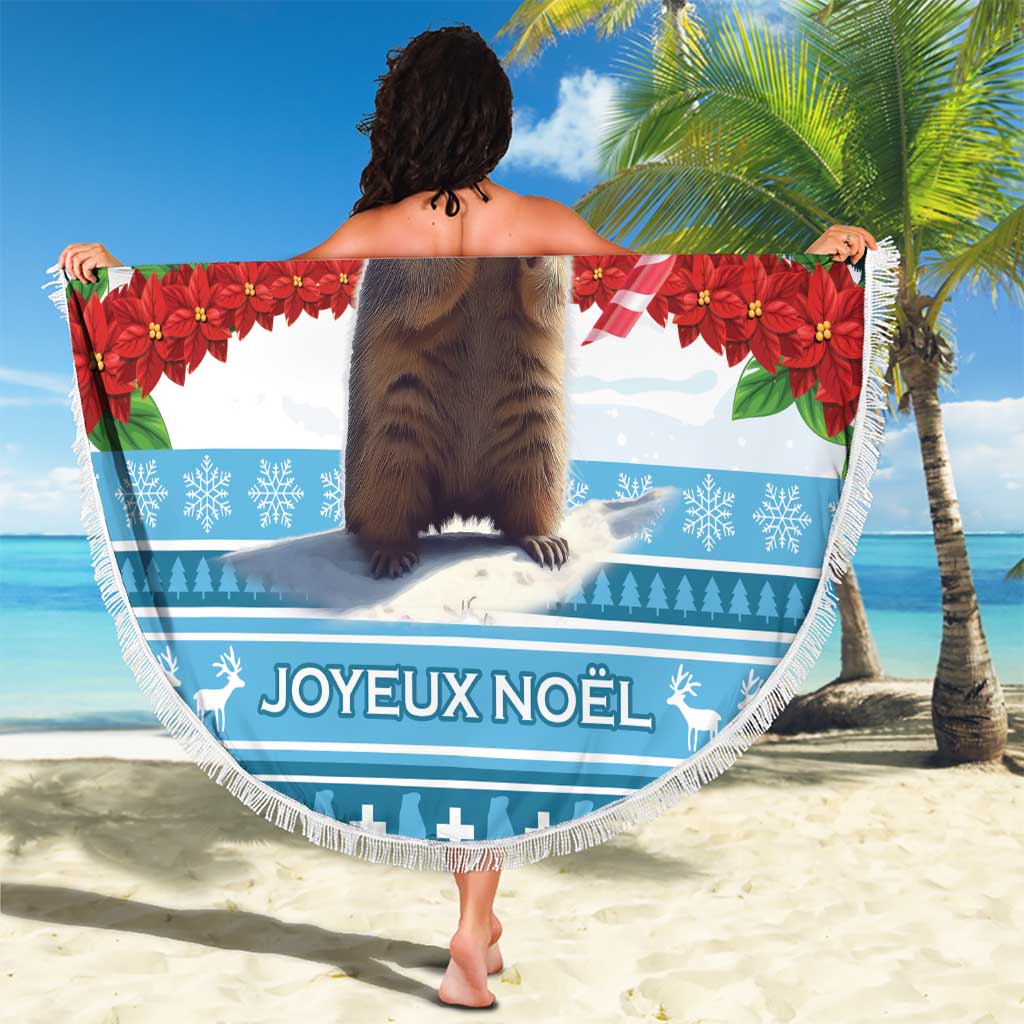 Switzerland Christmas Marmot Beach Blanket Joyeux Noel - Wonder Print Shop
