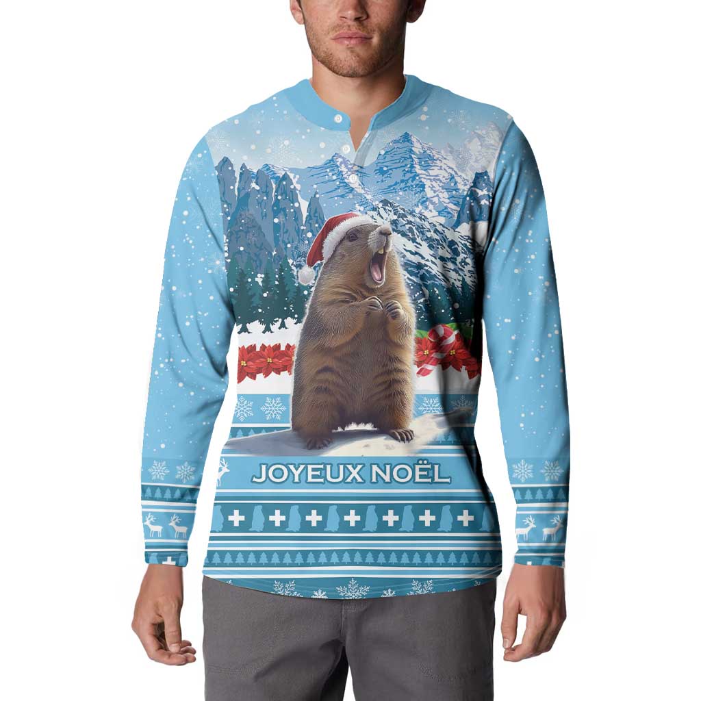 Switzerland Christmas Marmot Button Sweatshirt Joyeux Noel - Wonder Print Shop