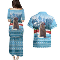 Switzerland Christmas Marmot Couples Matching Puletasi and Hawaiian Shirt Joyeux Noel - Wonder Print Shop