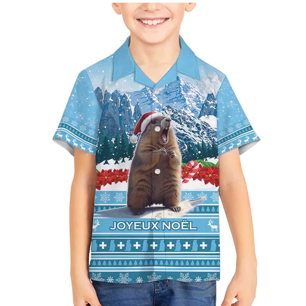 Switzerland Christmas Marmot Family Matching Mermaid Dress and Hawaiian Shirt Joyeux Noel - Wonder Print Shop