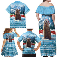 Switzerland Christmas Marmot Family Matching Off Shoulder Maxi Dress and Hawaiian Shirt Joyeux Noel - Wonder Print Shop