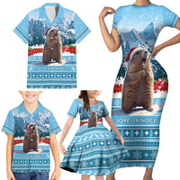 Switzerland Christmas Marmot Family Matching Short Sleeve Bodycon Dress and Hawaiian Shirt Joyeux Noel - Wonder Print Shop