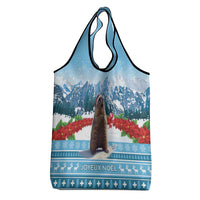 Switzerland Christmas Marmot Grocery Bag Joyeux Noel