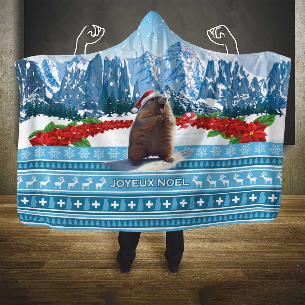 Switzerland Christmas Marmot Hooded Blanket Joyeux Noel