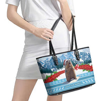 Switzerland Christmas Marmot Leather Tote Bag Joyeux Noel - Wonder Print Shop