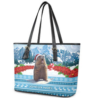 Switzerland Christmas Marmot Leather Tote Bag Joyeux Noel - Wonder Print Shop