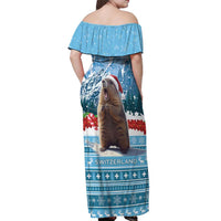 Switzerland Christmas Marmot Off Shoulder Maxi Dress Joyeux Noel - Wonder Print Shop