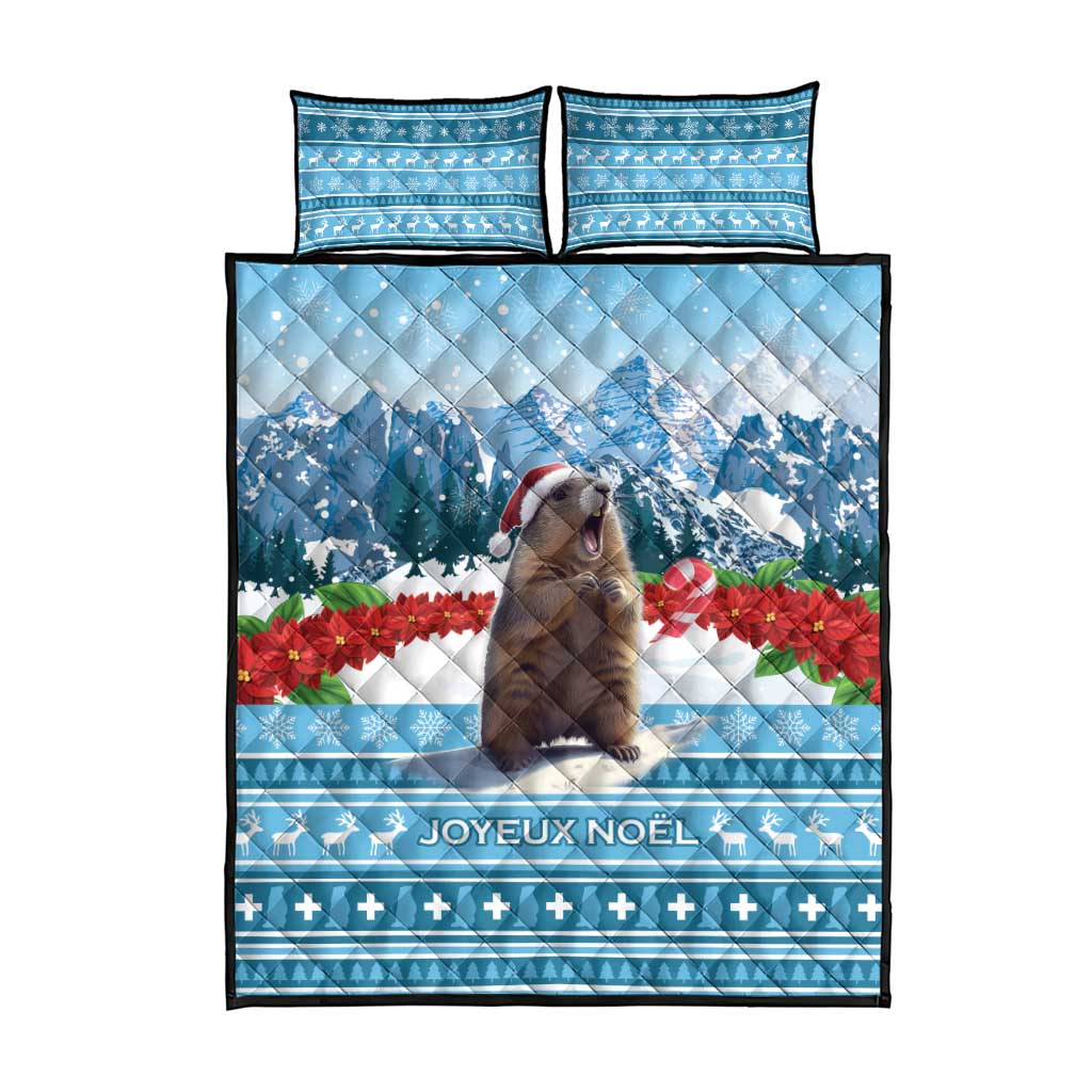 Switzerland Christmas Marmot Quilt Bed Set Joyeux Noel - Wonder Print Shop