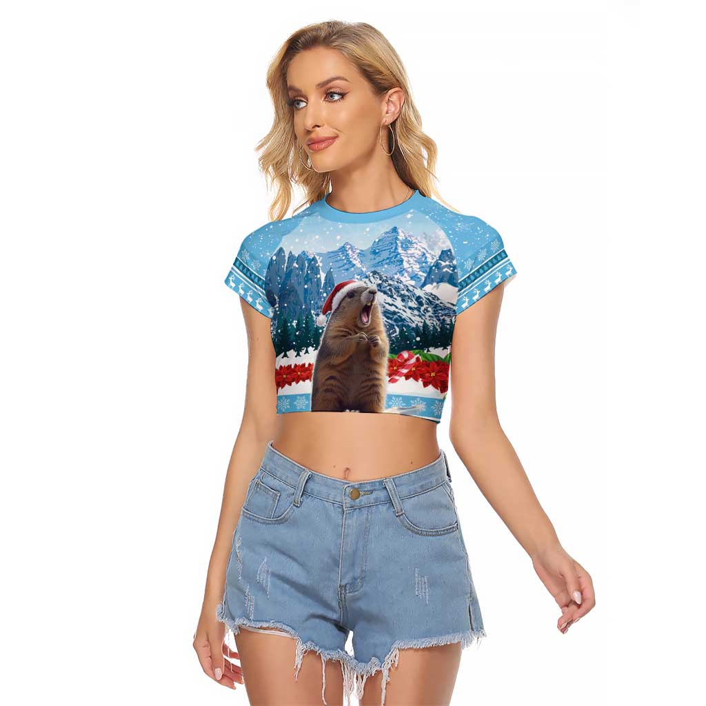 Switzerland Christmas Marmot Raglan Cropped T Shirt Joyeux Noel - Wonder Print Shop