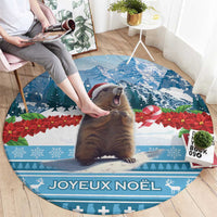 Switzerland Christmas Marmot Round Carpet Joyeux Noel