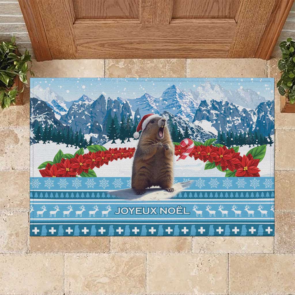 Switzerland Christmas Marmot Rubber Doormat Joyeux Noel - Wonder Print Shop