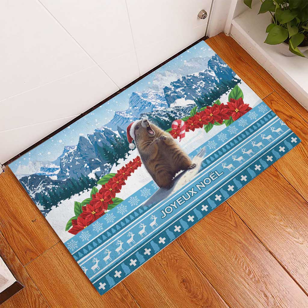 Switzerland Christmas Marmot Rubber Doormat Joyeux Noel - Wonder Print Shop