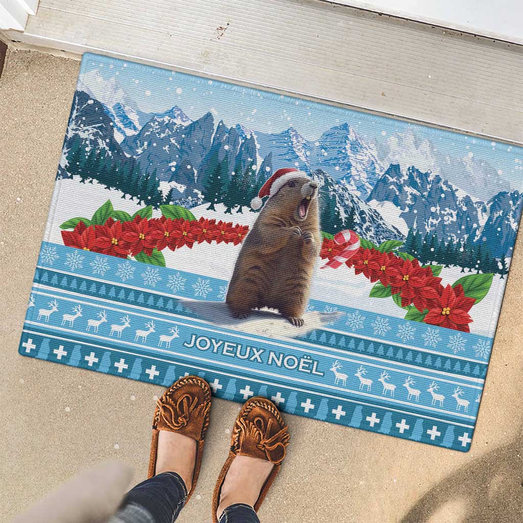 Switzerland Christmas Marmot Rubber Doormat Joyeux Noel - Wonder Print Shop