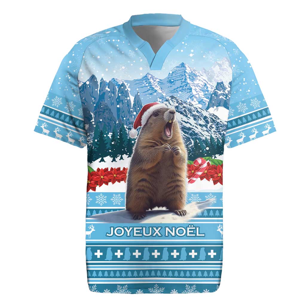 Switzerland Christmas Marmot Rugby Jersey Joyeux Noel - Wonder Print Shop