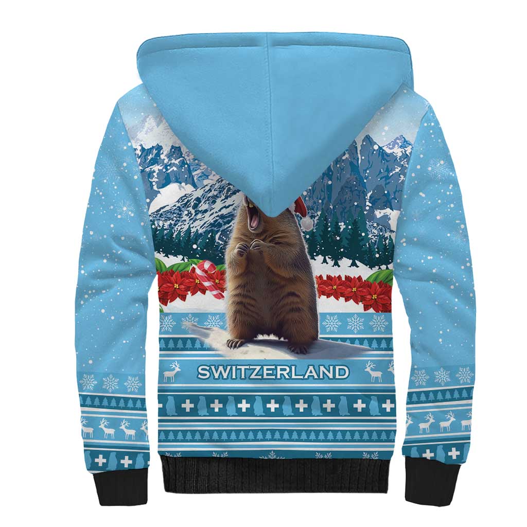 Switzerland Christmas Marmot Sherpa Hoodie Joyeux Noel - Wonder Print Shop