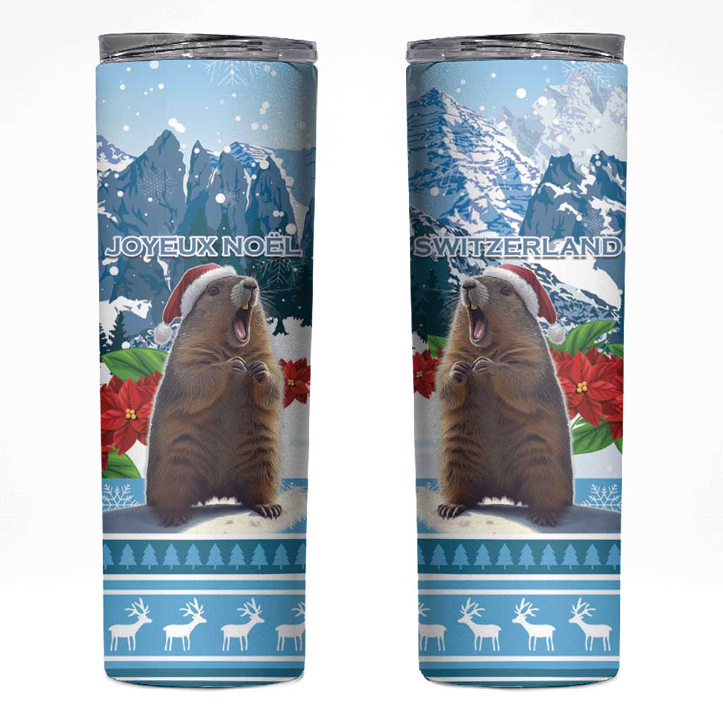 Switzerland Christmas Marmot Skinny Tumbler Joyeux Noel - Wonder Print Shop