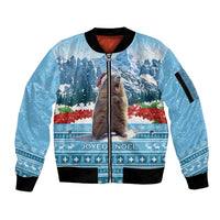 Switzerland Christmas Marmot Sleeve Zip Bomber Jacket Joyeux Noel - Wonder Print Shop