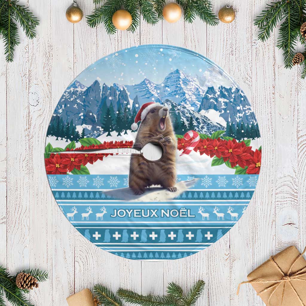 Switzerland Christmas Marmot Tree Skirt Joyeux Noel - Wonder Print Shop
