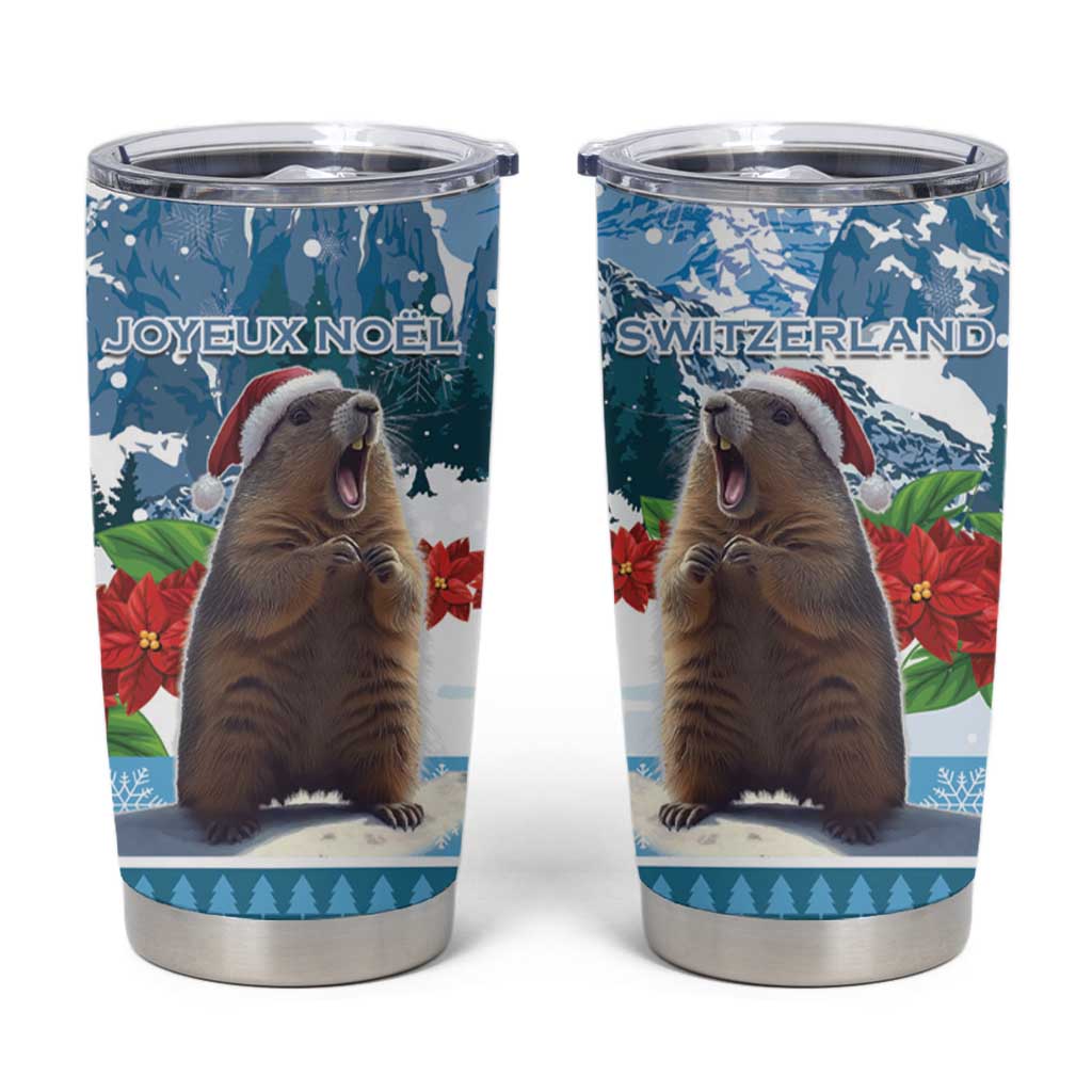Switzerland Christmas Marmot Tumbler Cup Joyeux Noel - Wonder Print Shop