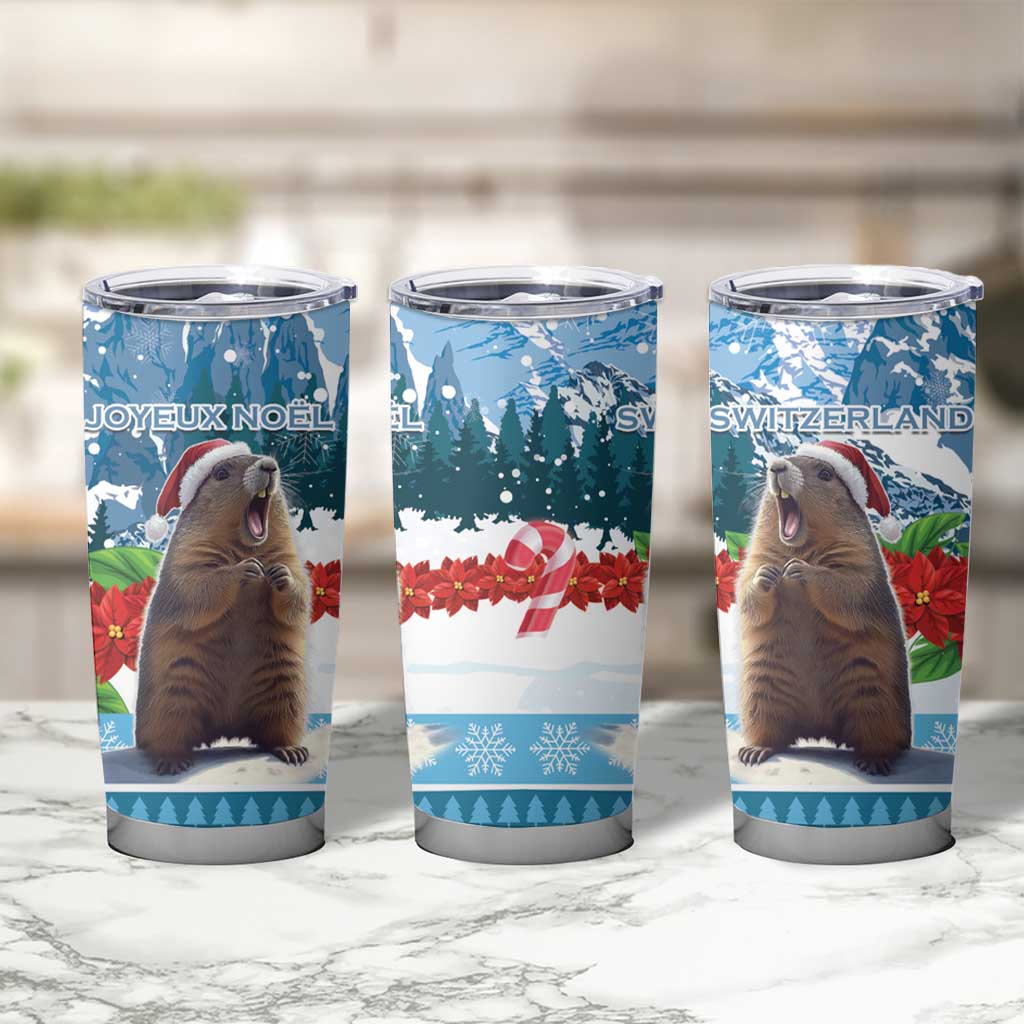 Switzerland Christmas Marmot Tumbler Cup Joyeux Noel - Wonder Print Shop