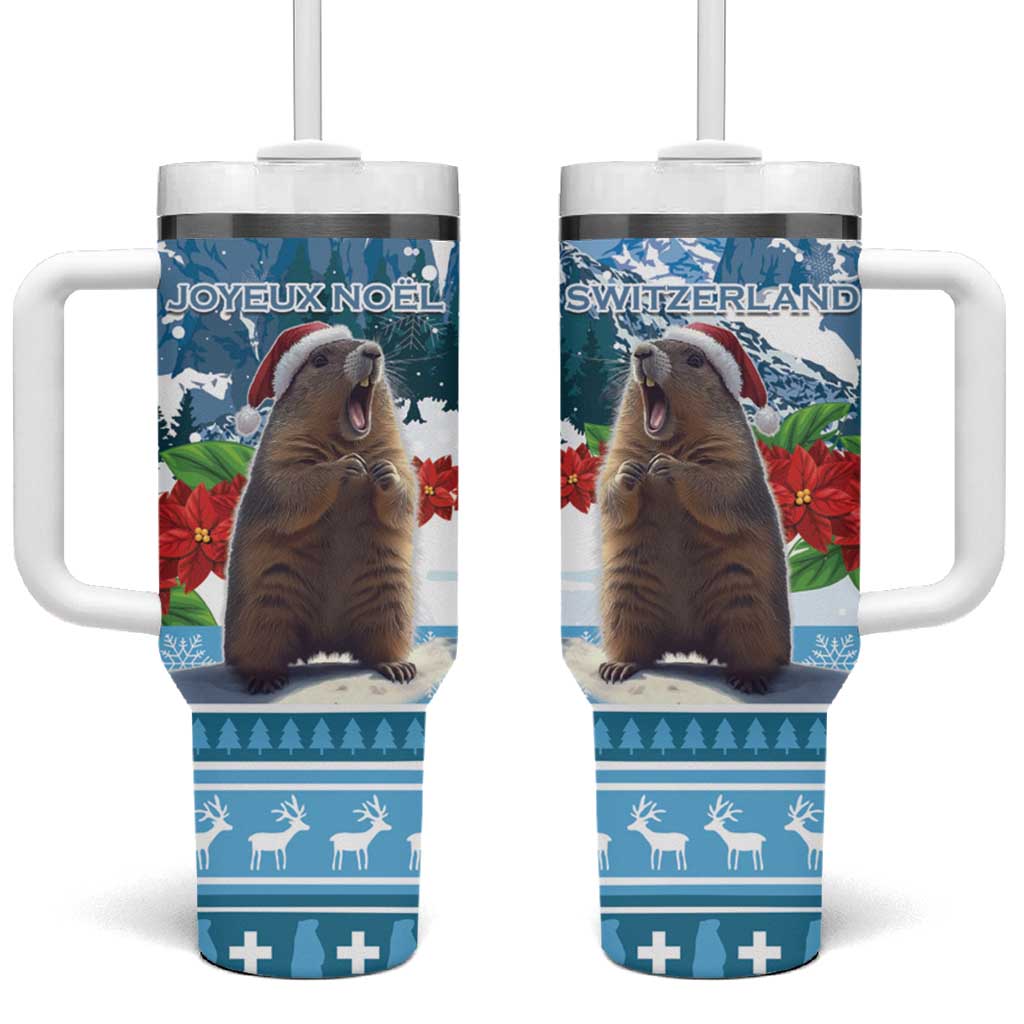 Switzerland Christmas Marmot Tumbler With Handle Joyeux Noel - Wonder Print Shop