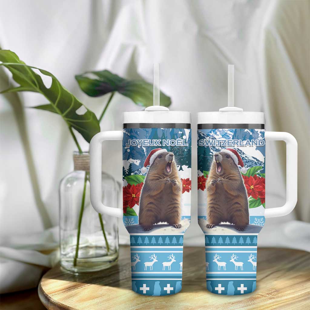 Switzerland Christmas Marmot Tumbler With Handle Joyeux Noel - Wonder Print Shop