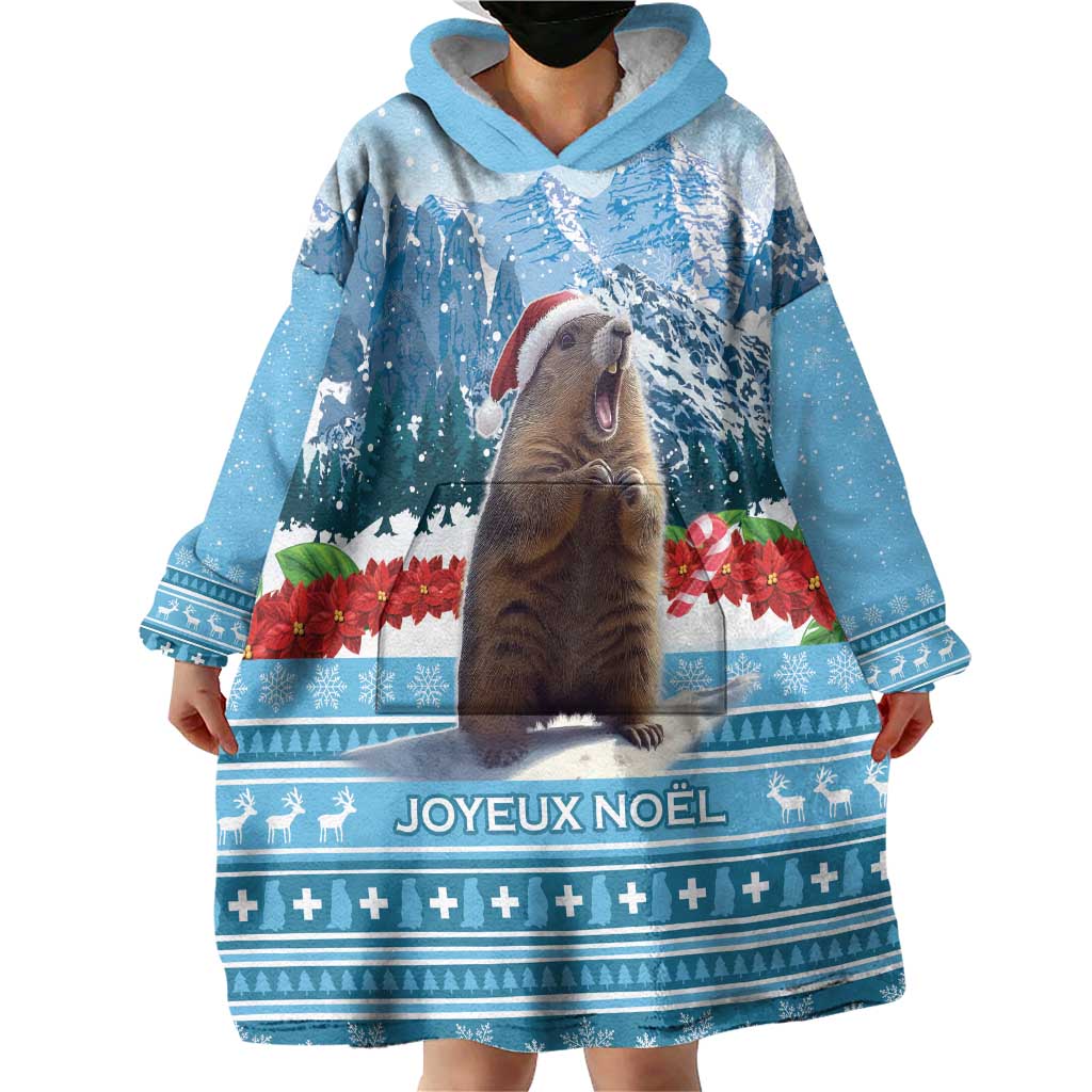Switzerland Christmas Marmot Wearable Blanket Hoodie Joyeux Noel - Wonder Print Shop