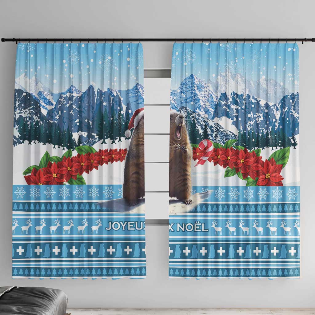 Switzerland Christmas Marmot Window Curtain Joyeux Noel - Wonder Print Shop