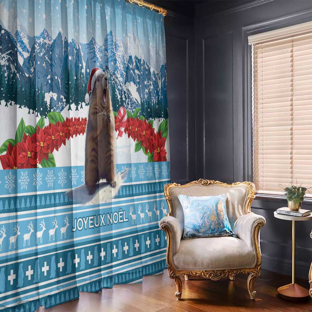 Switzerland Christmas Marmot Window Curtain Joyeux Noel - Wonder Print Shop