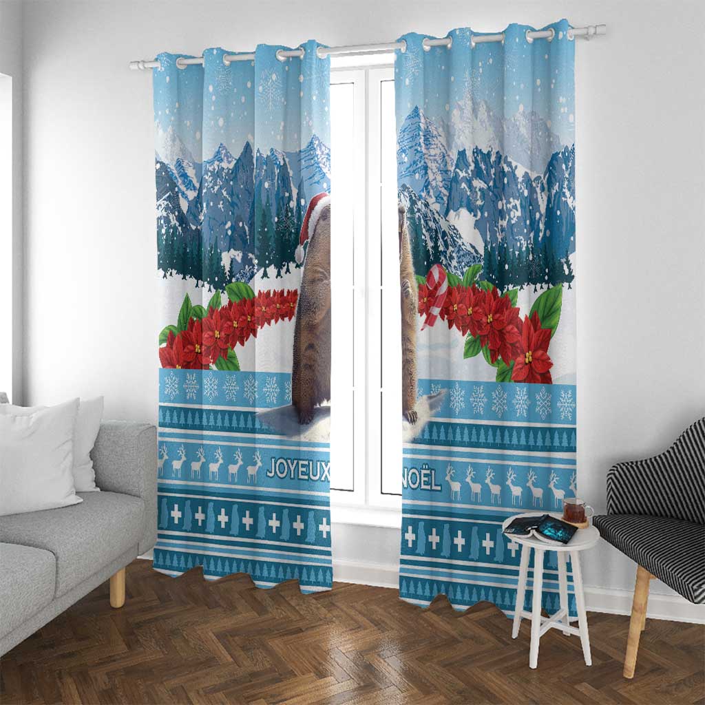 Switzerland Christmas Marmot Window Curtain Joyeux Noel - Wonder Print Shop