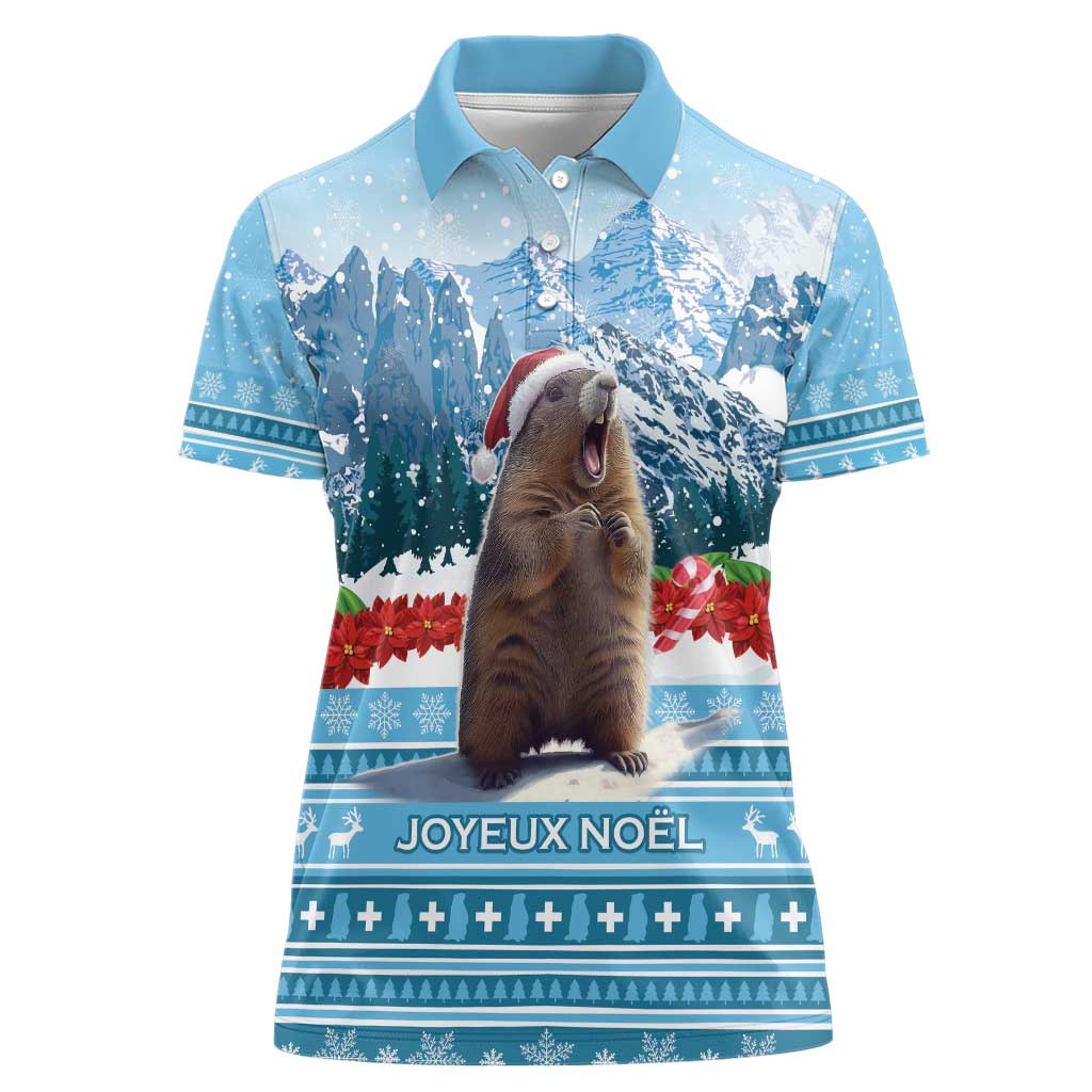 Switzerland Christmas Marmot Women Polo Shirt Joyeux Noel - Wonder Print Shop
