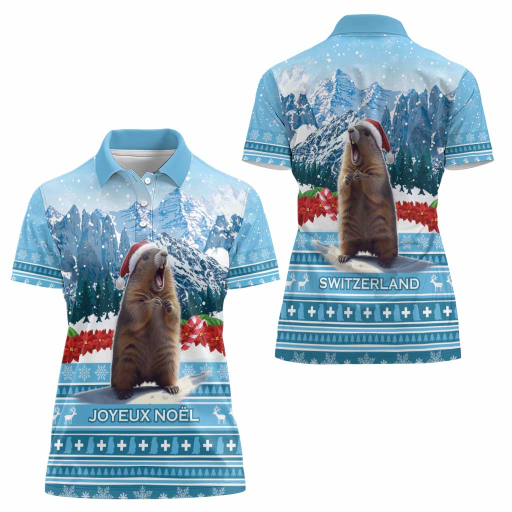 Switzerland Christmas Marmot Women Polo Shirt Joyeux Noel - Wonder Print Shop