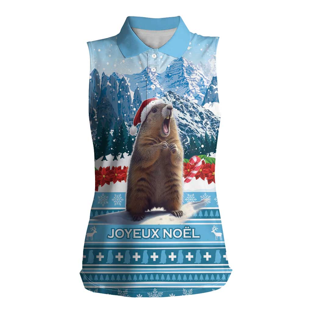 Switzerland Christmas Marmot Women Sleeveless Polo Shirt Joyeux Noel - Wonder Print Shop