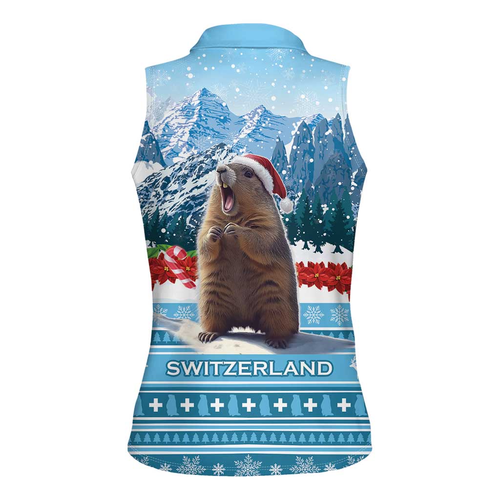 Switzerland Christmas Marmot Women Sleeveless Polo Shirt Joyeux Noel - Wonder Print Shop