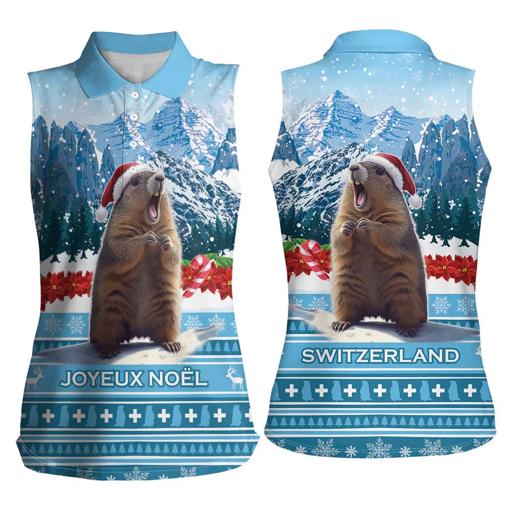 Switzerland Christmas Marmot Women Sleeveless Polo Shirt Joyeux Noel - Wonder Print Shop