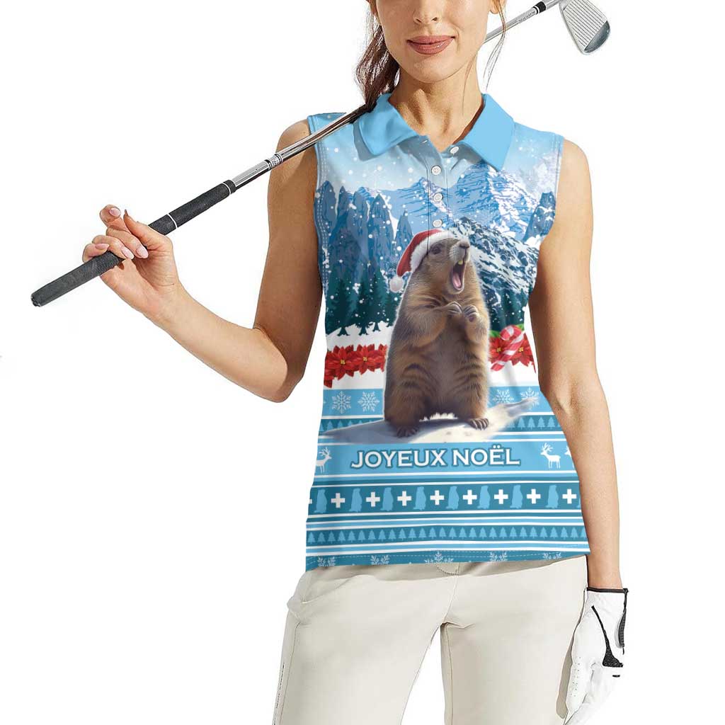 Switzerland Christmas Marmot Women Sleeveless Polo Shirt Joyeux Noel - Wonder Print Shop