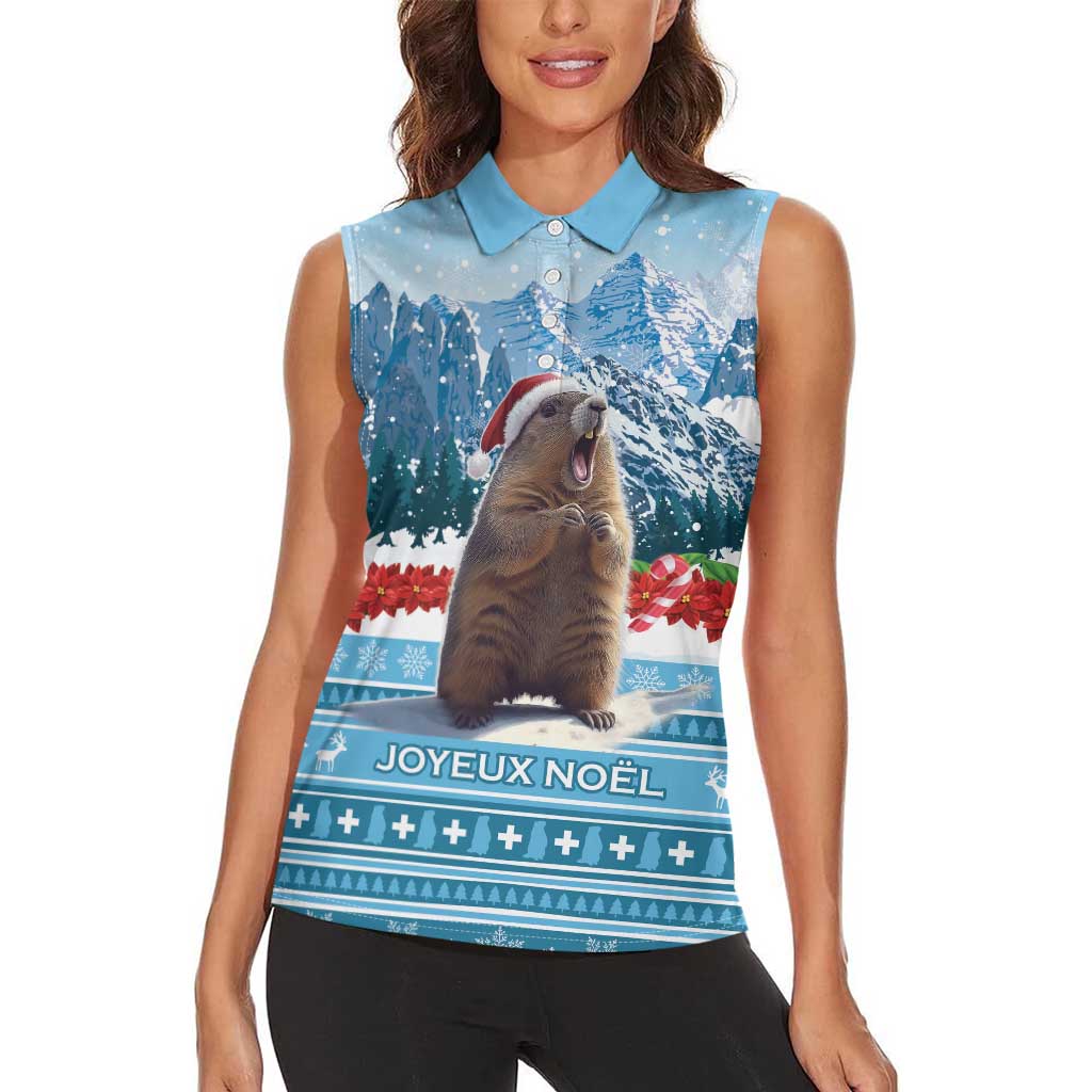 Switzerland Christmas Marmot Women Sleeveless Polo Shirt Joyeux Noel - Wonder Print Shop