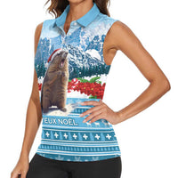 Switzerland Christmas Marmot Women Sleeveless Polo Shirt Joyeux Noel - Wonder Print Shop