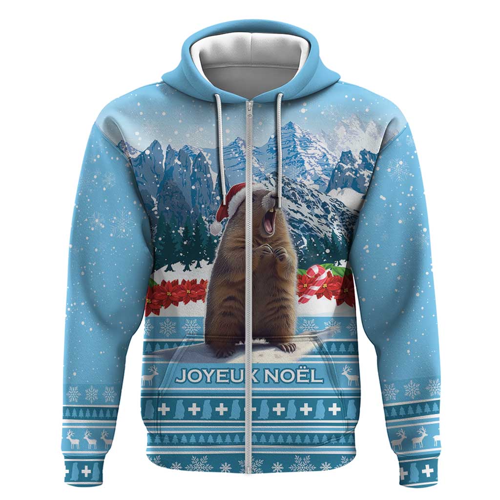 Switzerland Christmas Marmot Zip Hoodie Joyeux Noel - Wonder Print Shop