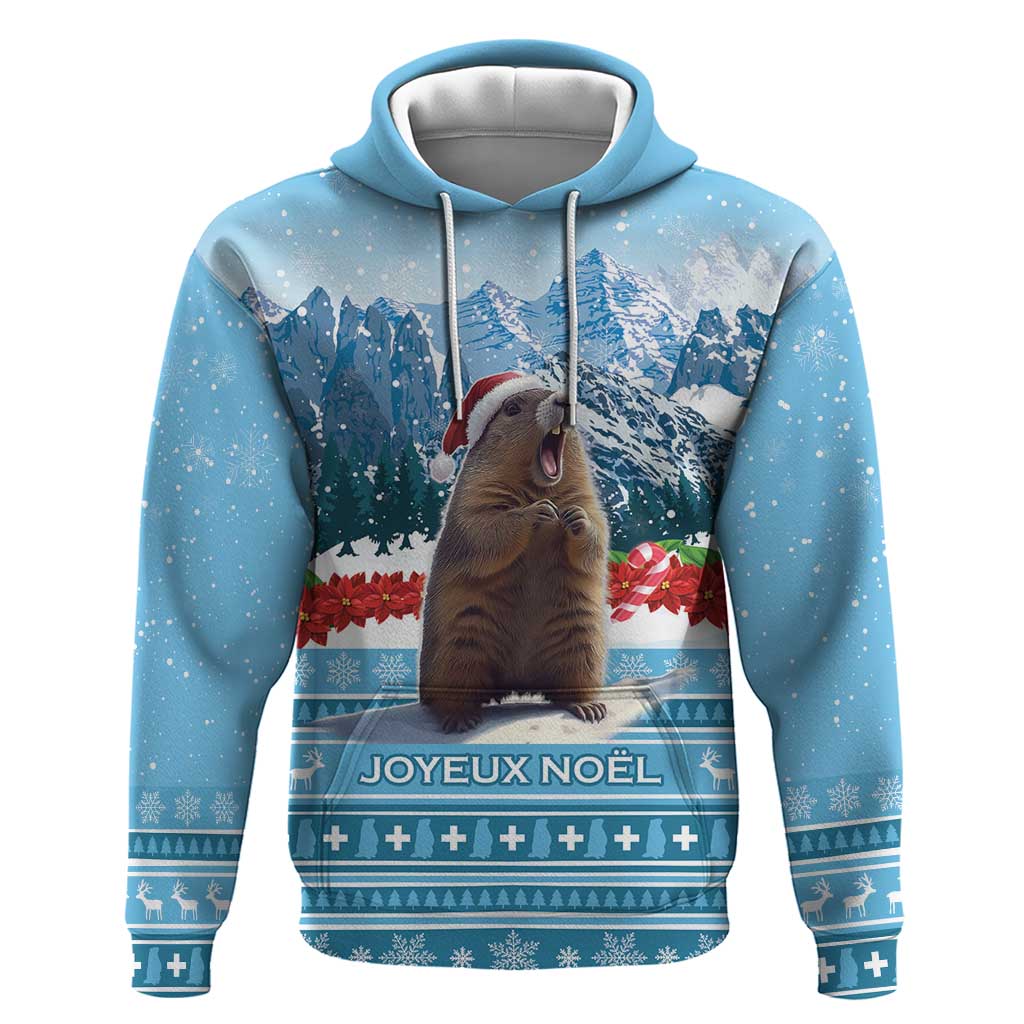 Switzerland Christmas Marmot Zip Hoodie Joyeux Noel - Wonder Print Shop