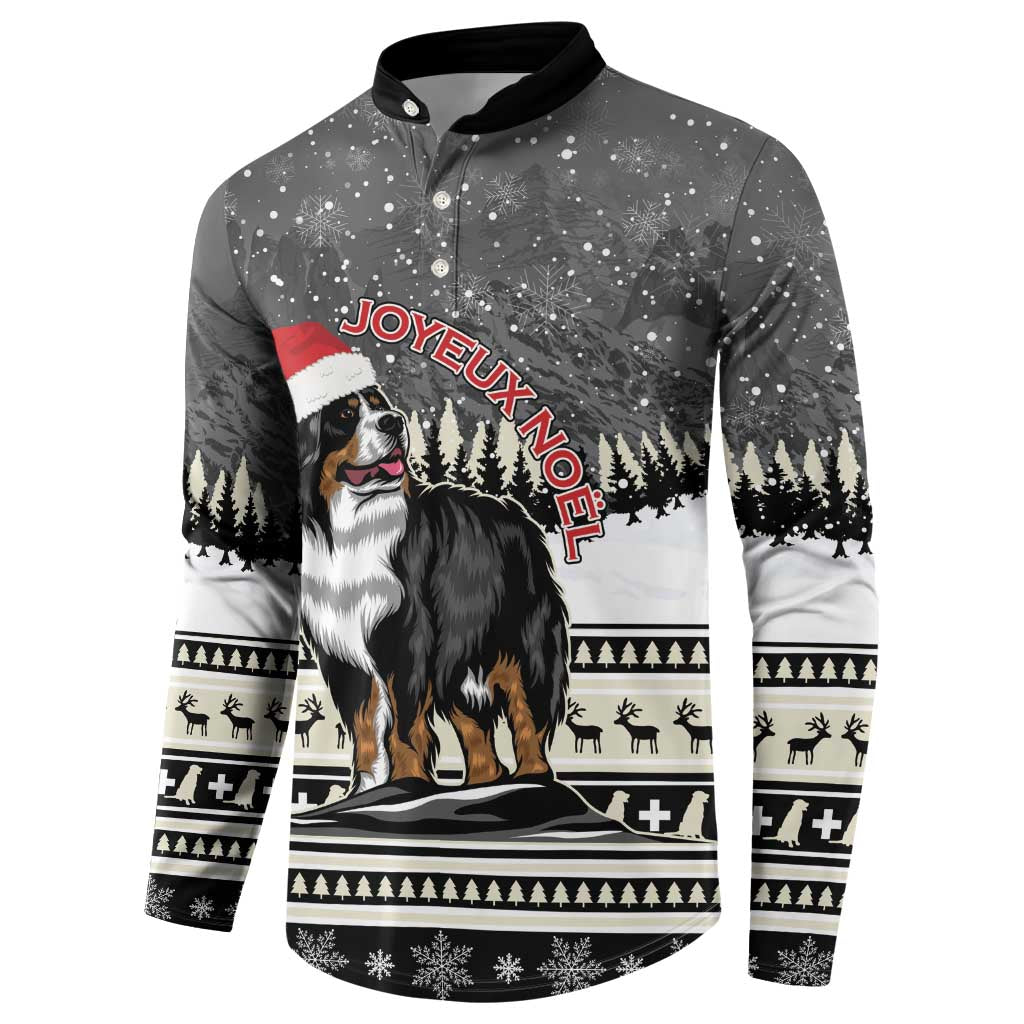 Switzerland Christmas Bernese Mountain Dog Button Sweatshirt Joyeux Noel - Wonder Print Shop