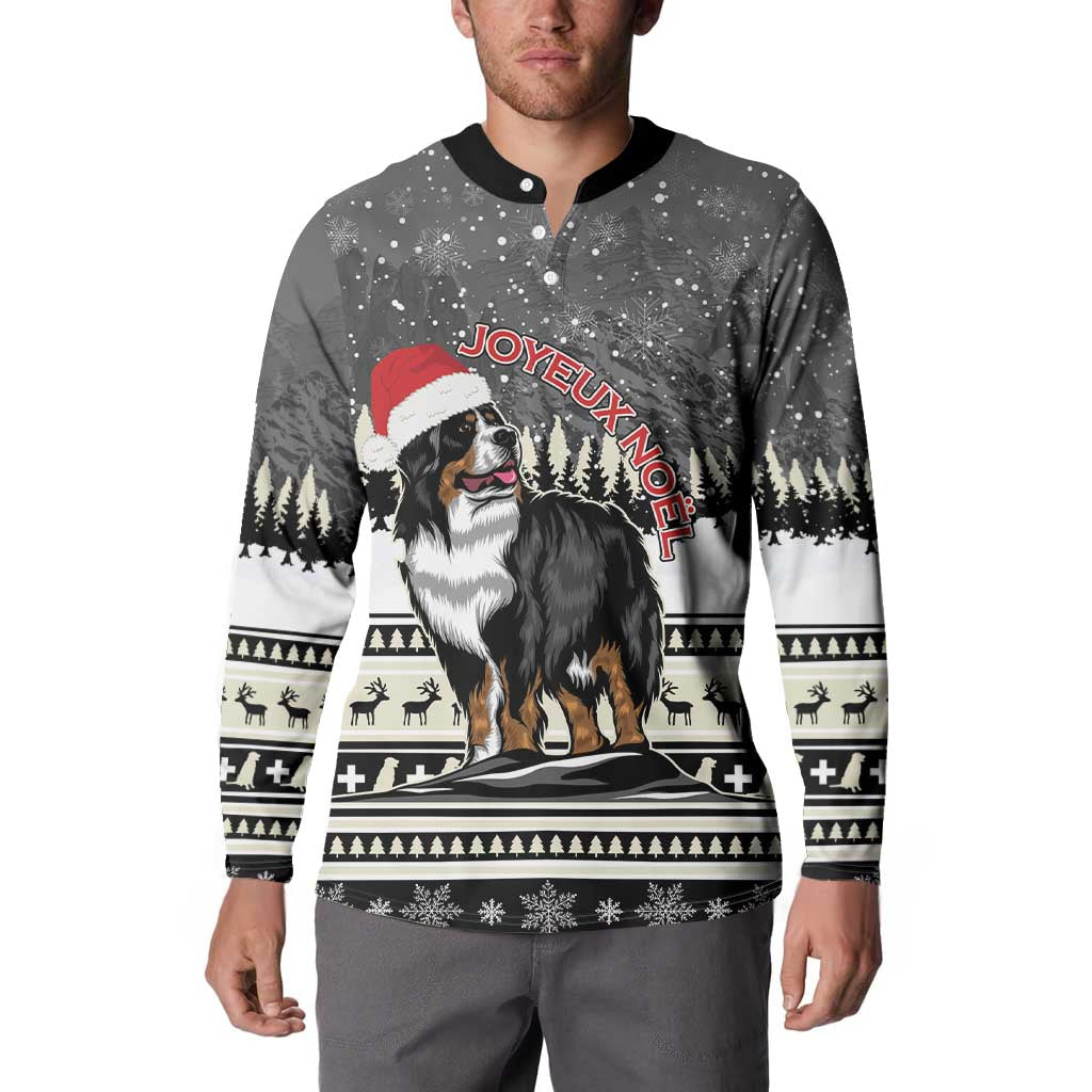 Switzerland Christmas Bernese Mountain Dog Button Sweatshirt Joyeux Noel - Wonder Print Shop