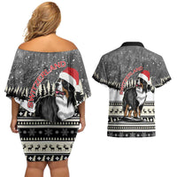 Switzerland Christmas Bernese Mountain Dog Couples Matching Off Shoulder Short Dress and Hawaiian Shirt Joyeux Noel - Wonder Print Shop