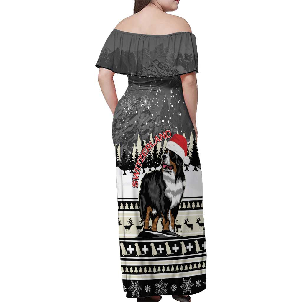 Switzerland Christmas Bernese Mountain Dog Family Matching Off Shoulder Maxi Dress and Hawaiian Shirt Joyeux Noel - Wonder Print Shop