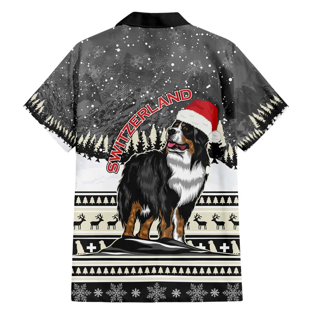 Switzerland Christmas Bernese Mountain Dog Family Matching Short Sleeve Bodycon Dress and Hawaiian Shirt Joyeux Noel - Wonder Print Shop