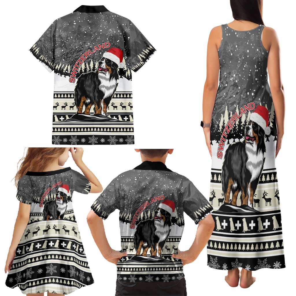 Switzerland Christmas Bernese Mountain Dog Family Matching Tank Maxi Dress and Hawaiian Shirt Joyeux Noel - Wonder Print Shop