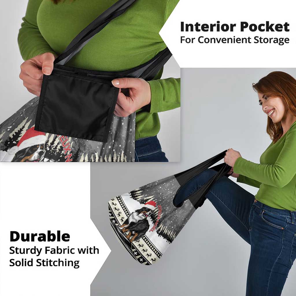 Switzerland Christmas Bernese Mountain Dog Grocery Bag Joyeux Noel